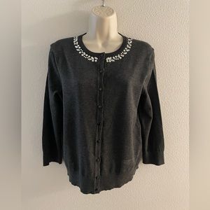 Cable and Gauge Gray cardigan with jewel collar Medium